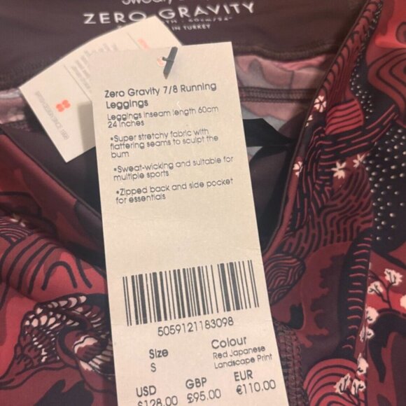 Sweaty Betty Zero Gravity 7/8 Run Leggings Red Japanese Landscape Print Sz S NWT - Picture 4 of 9